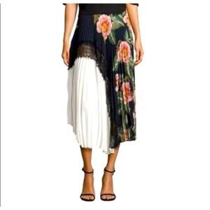 DELFI Collective Clara Maxi Skirt Pleated Multi Media Floral Lace White Large